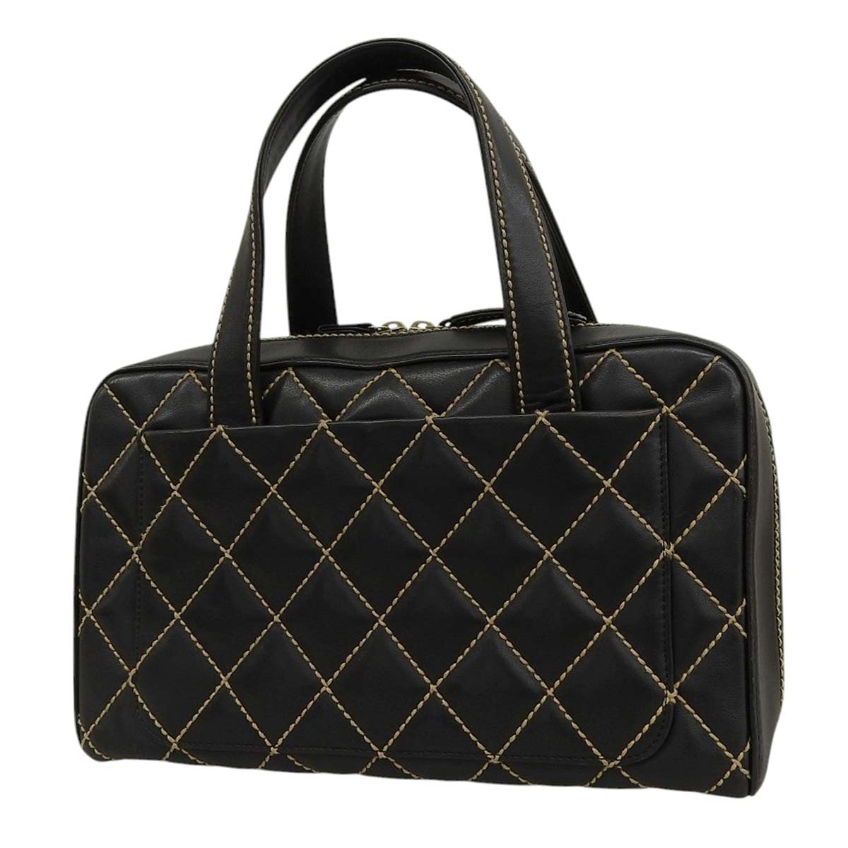 シャネル CHANEL ワイルドステッチ ココマーク ハンドバッグ カーフレザー ブラック レディース 8番台 4626