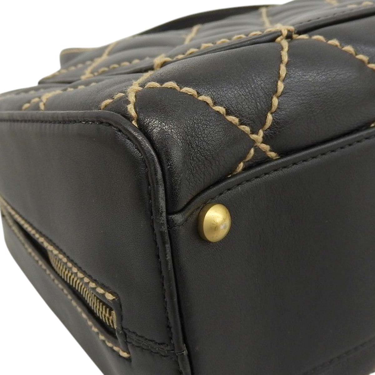 シャネル CHANEL ワイルドステッチ ココマーク ハンドバッグ カーフレザー ブラック レディース 8番台 4626