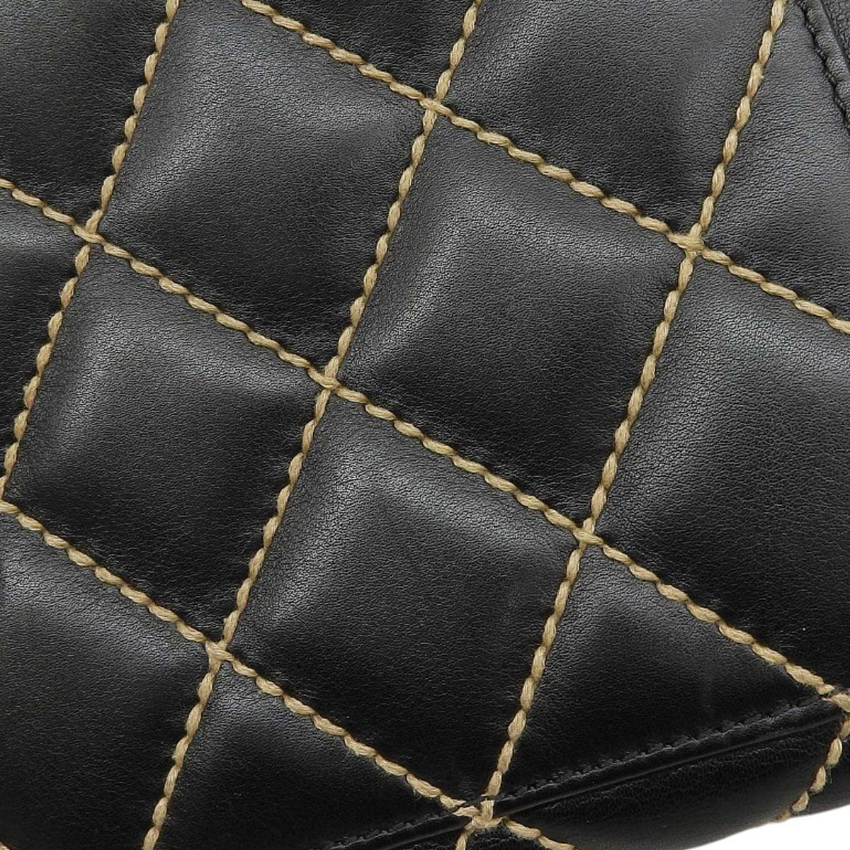シャネル CHANEL ワイルドステッチ ココマーク ハンドバッグ カーフレザー ブラック レディース 8番台 4626