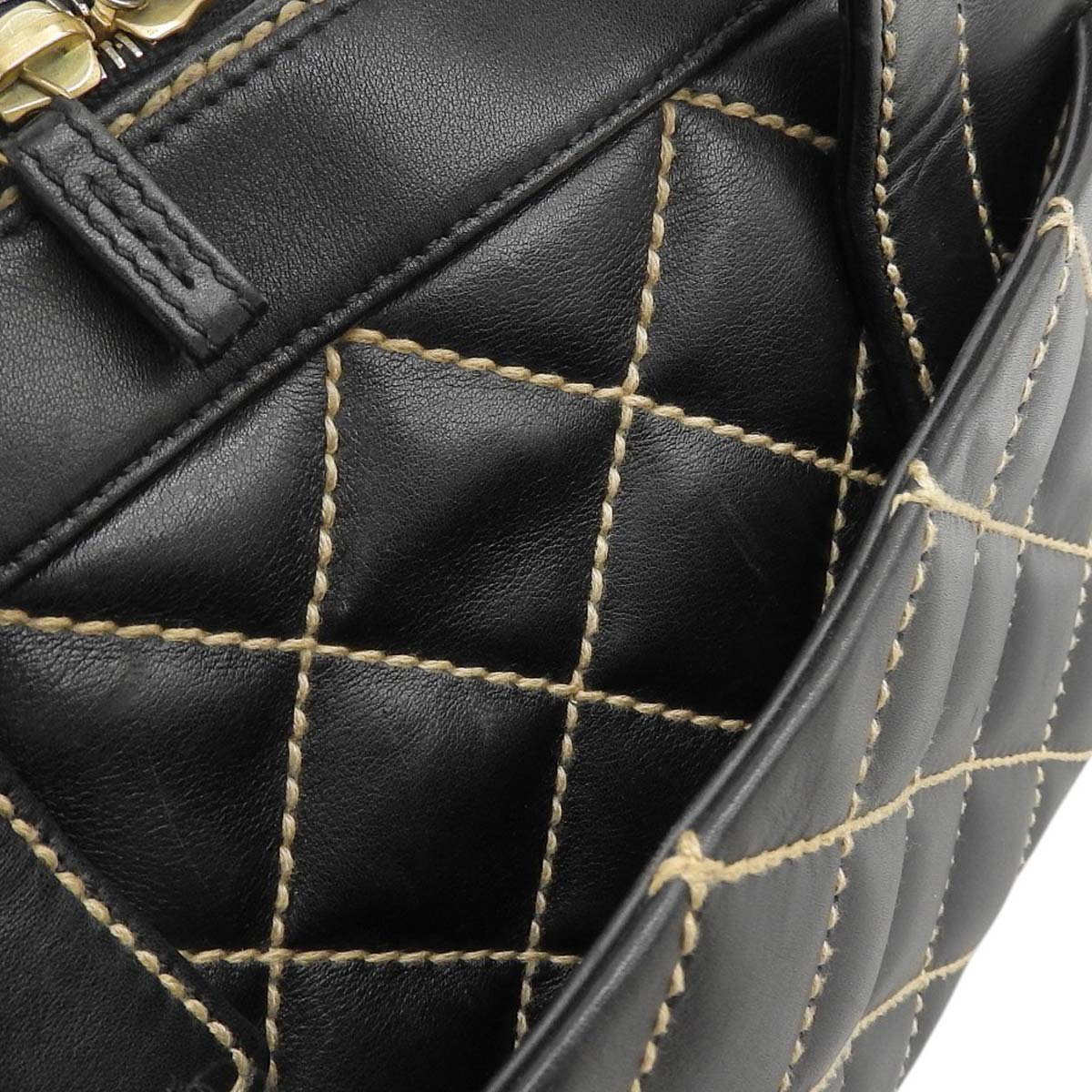 シャネル CHANEL ワイルドステッチ ココマーク ハンドバッグ カーフレザー ブラック レディース 8番台 4626