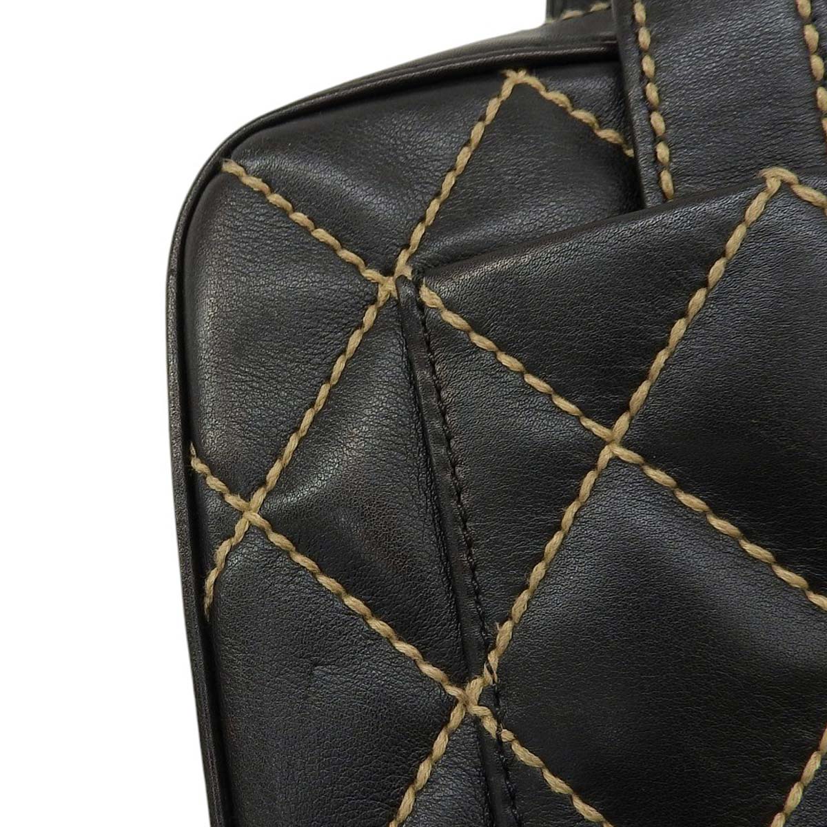 シャネル CHANEL ワイルドステッチ ココマーク ハンドバッグ カーフレザー ブラック レディース 8番台 4626