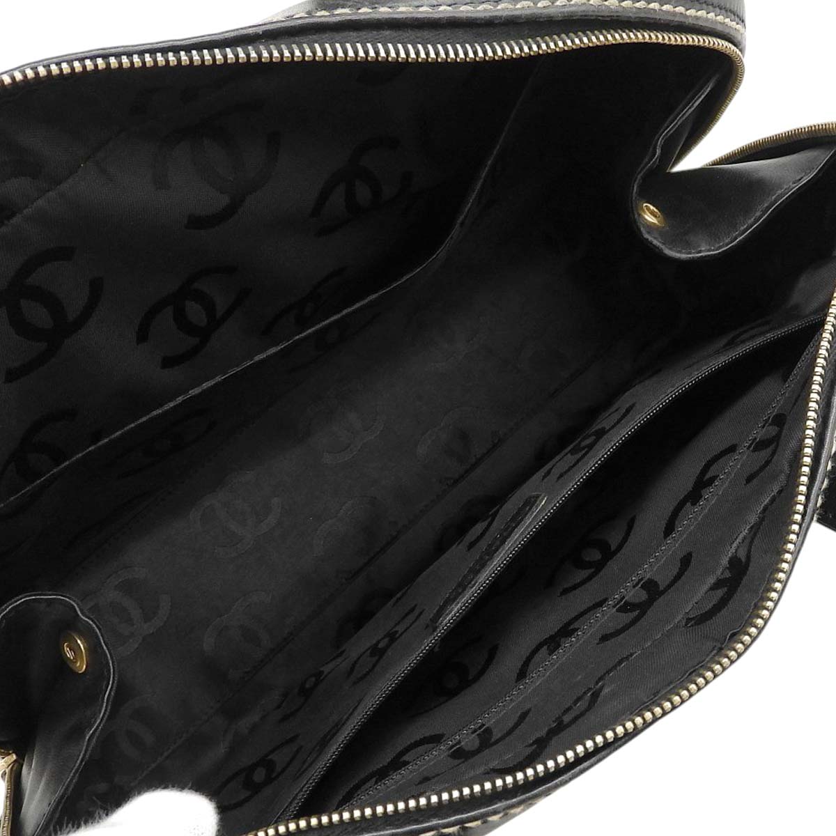 シャネル CHANEL ワイルドステッチ ココマーク ハンドバッグ カーフレザー ブラック レディース 8番台 4626