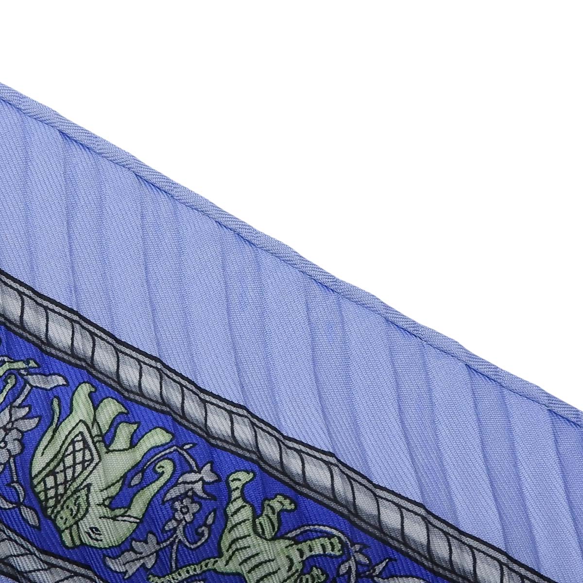 エルメス HERMES プリーツ スカーフ CHASSE EN INDE インドの狩猟 像 動物 シルク ブルー系 レディース 4715