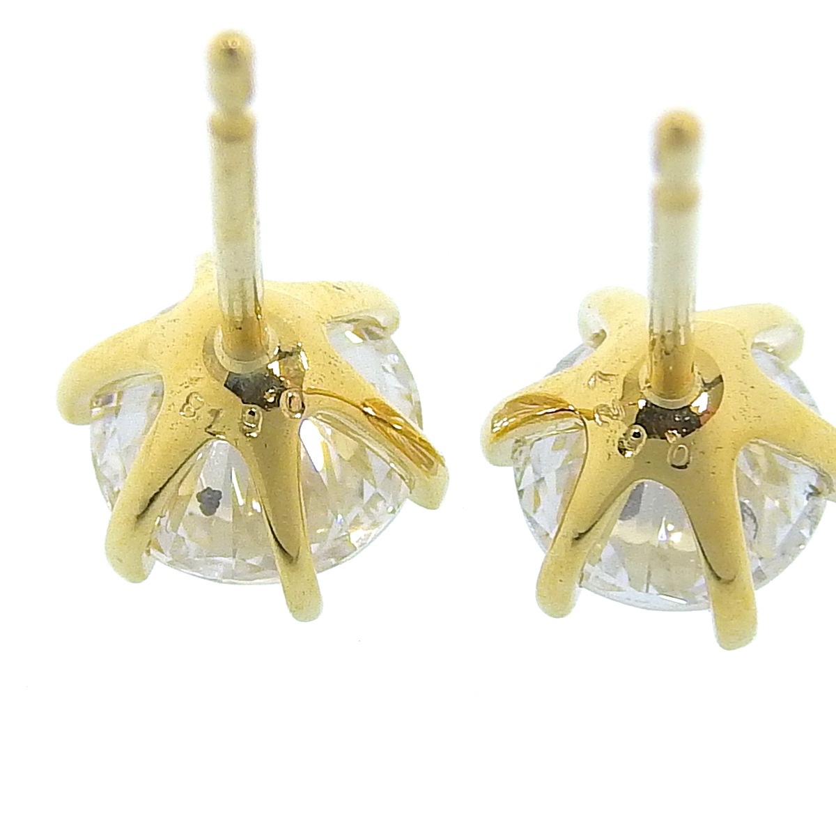 K18YG イエローゴールド ダイヤモンド0.678ct/0.627ct 一粒ダイヤモンド ピアス レディース  4413