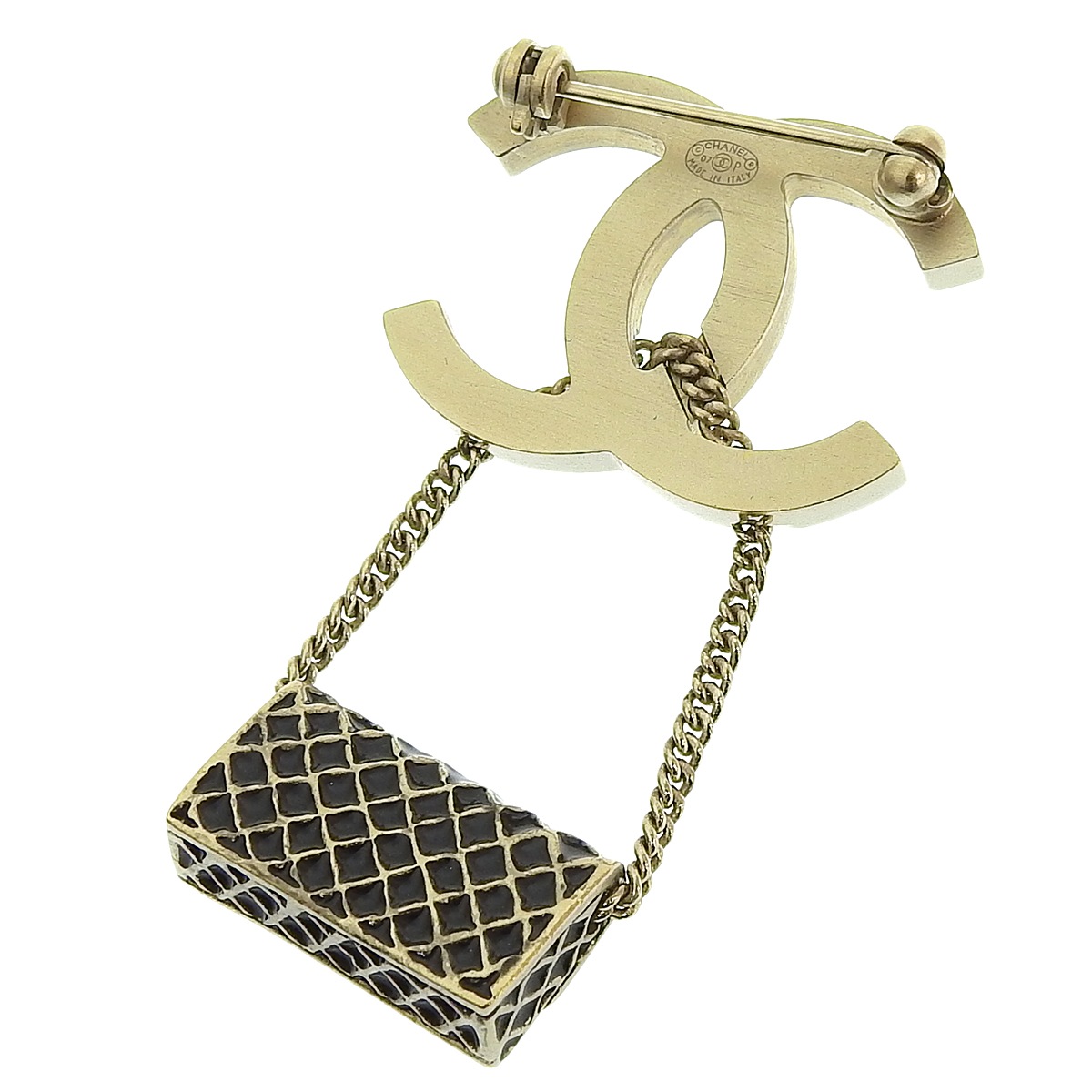 シャネル CHANEL マトラッセバッグチャーム  ココマーク ブローチ アクセサリー GP ブラック ゴールド レディース 07P 4694