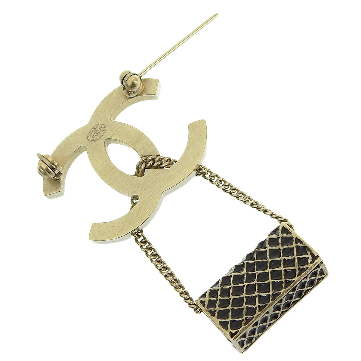 シャネル CHANEL マトラッセバッグチャーム  ココマーク ブローチ アクセサリー GP ブラック ゴールド レディース 07P 4694