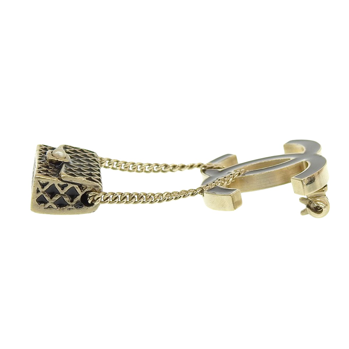 シャネル CHANEL マトラッセバッグチャーム  ココマーク ブローチ アクセサリー GP ブラック ゴールド レディース 07P 4694