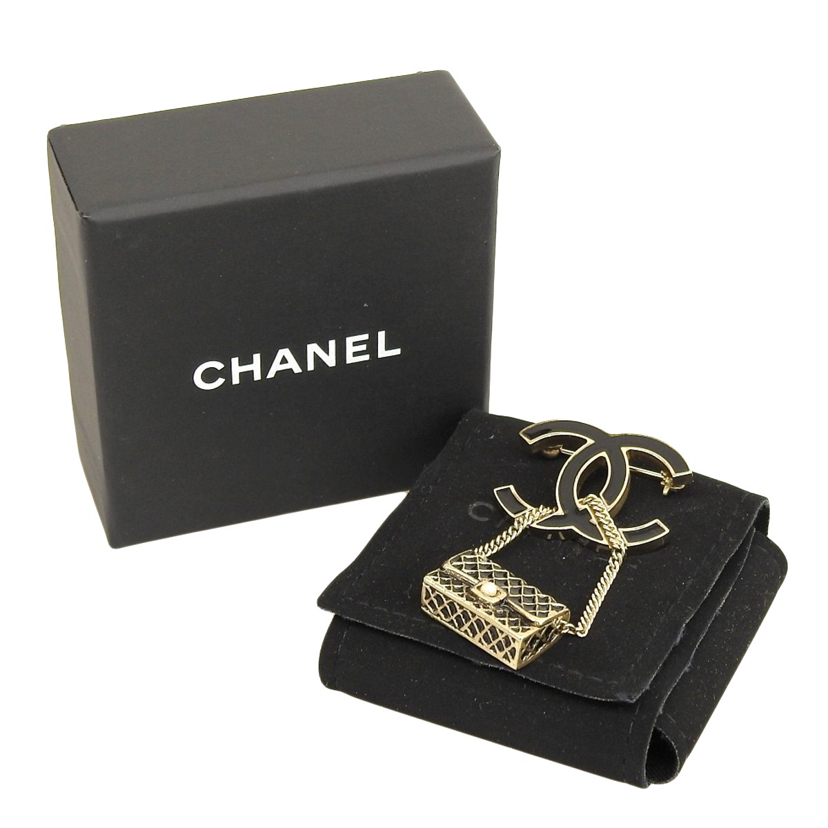 シャネル CHANEL マトラッセバッグチャーム  ココマーク ブローチ アクセサリー GP ブラック ゴールド レディース 07P 4694