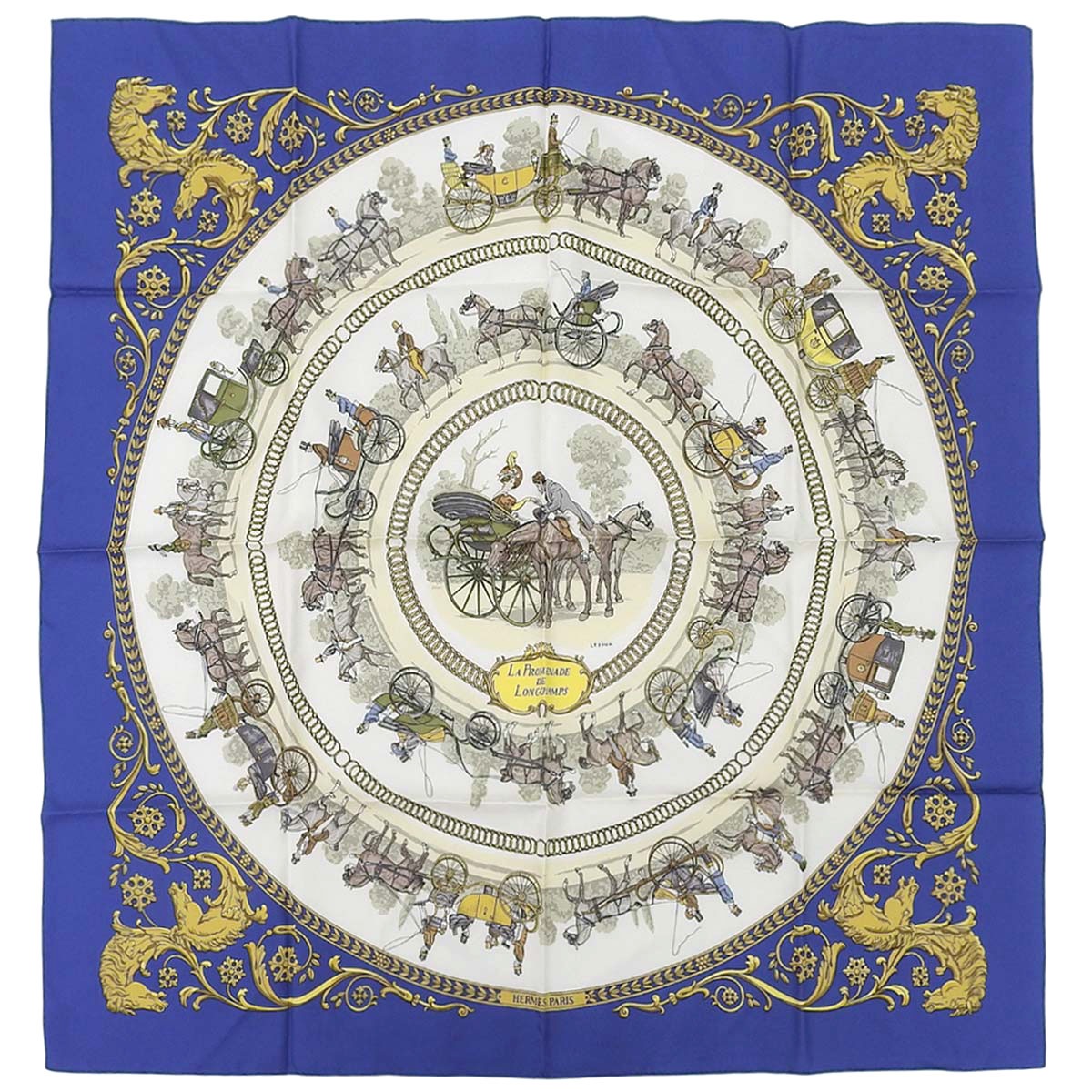 HERMES エルメス スカーフ カレ 90 シルク ロンシャンへの散歩 エルメス HERMES カレ90 ロンシャンへの散歩 馬車 スカーフ シルク