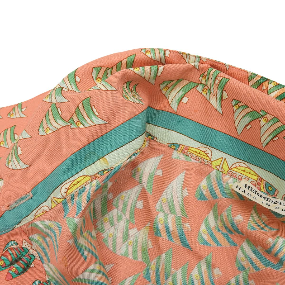 エルメス HERMES フィッシュ柄 プルオーバー ブラウス シルク100％ ピンク×マルチカラー 36 レディース 4251