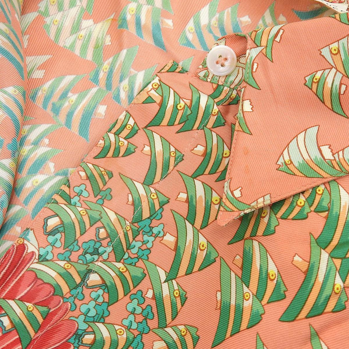 エルメス HERMES フィッシュ柄 プルオーバー ブラウス シルク100％ ピンク×マルチカラー 36 レディース 4251