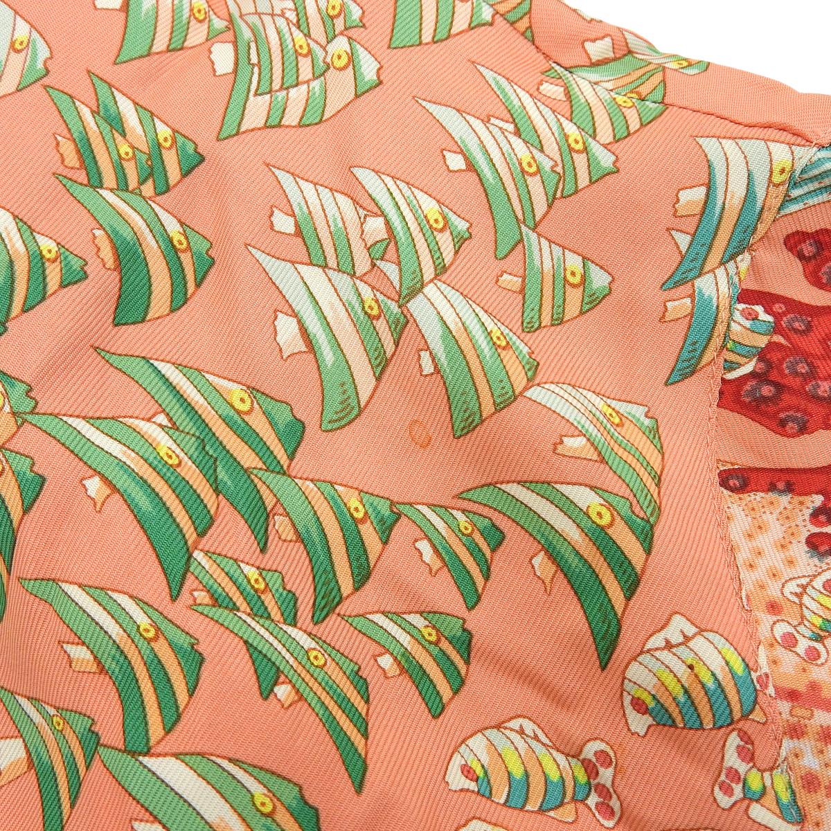 エルメス HERMES フィッシュ柄 プルオーバー ブラウス シルク100％ ピンク×マルチカラー 36 レディース 4251