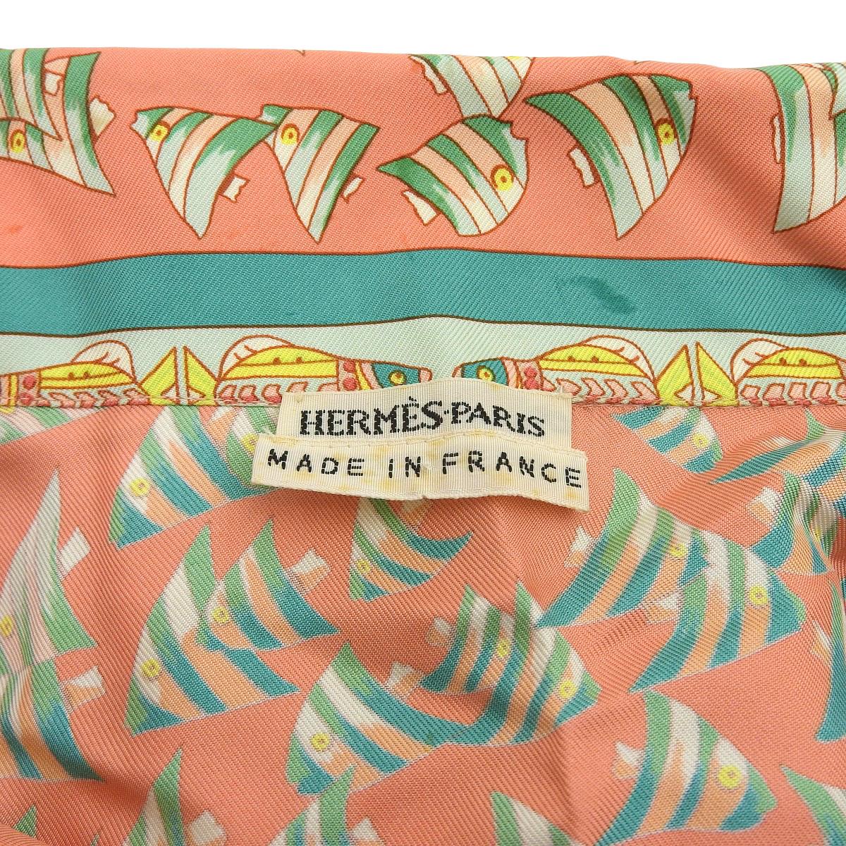 エルメス HERMES フィッシュ柄 プルオーバー ブラウス シルク100％ ピンク×マルチカラー 36 レディース 4251