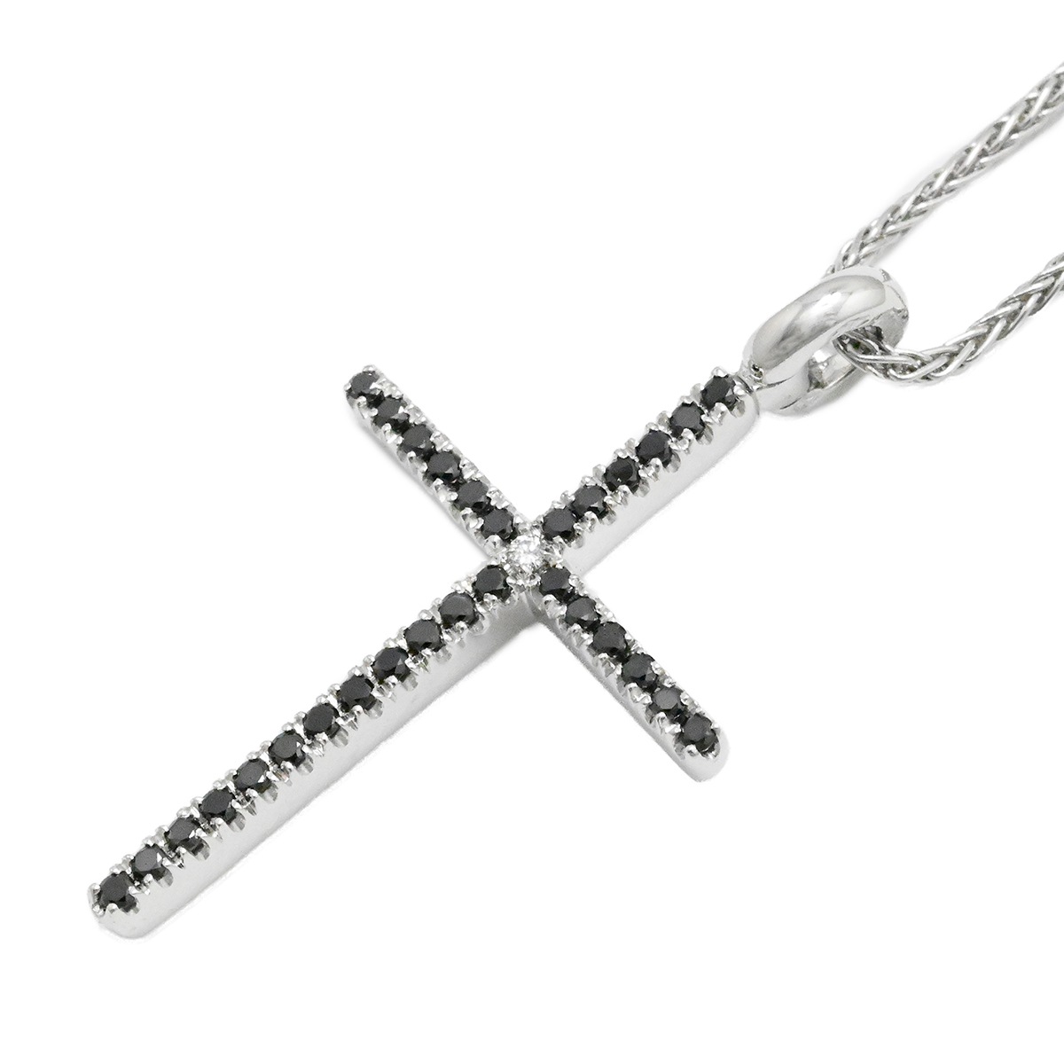 ダミアーニ DAMIANI 750WG ホワイトゴールド ブラックダイヤ ダイヤ1P クロス ネックレス レディース  2011