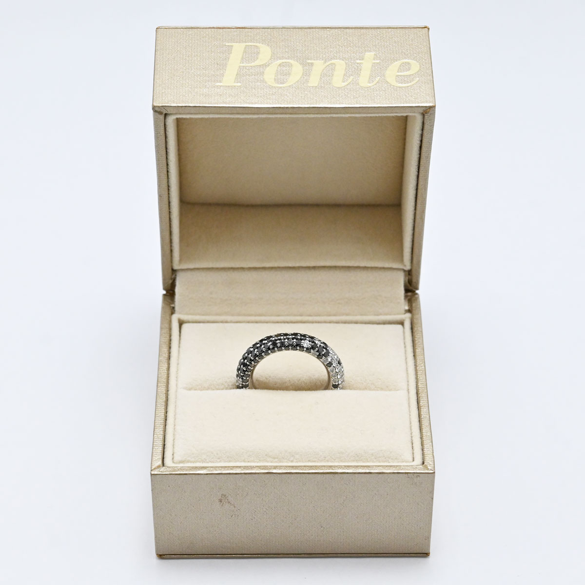 ポンテヴェキオ PONTE VECCHIO K18ＷG エテルノ ラテ エテルノファミリー ダイヤ1.42ct ブラックダイヤ1.68ct リング 11号 3397
