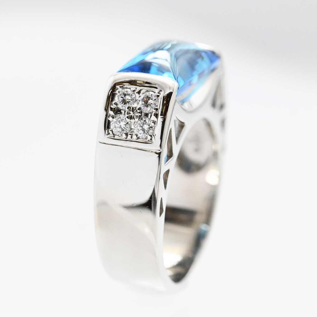 タサキ ＰT900 プラチナ ブルートパーズ ダイヤ 0.21ct リング レディース 9号  3482