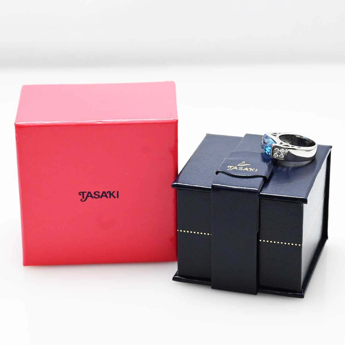 タサキ ＰT900 プラチナ ブルートパーズ ダイヤ 0.21ct リング レディース 9号  3482