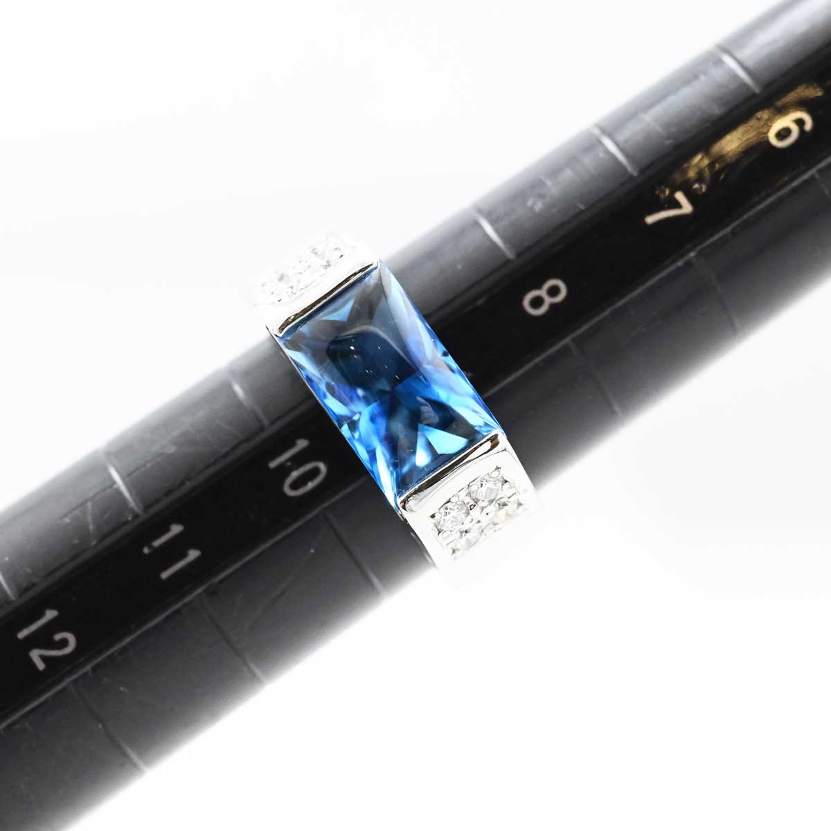 タサキ ＰT900 プラチナ ブルートパーズ ダイヤ 0.21ct リング レディース 9号  3482