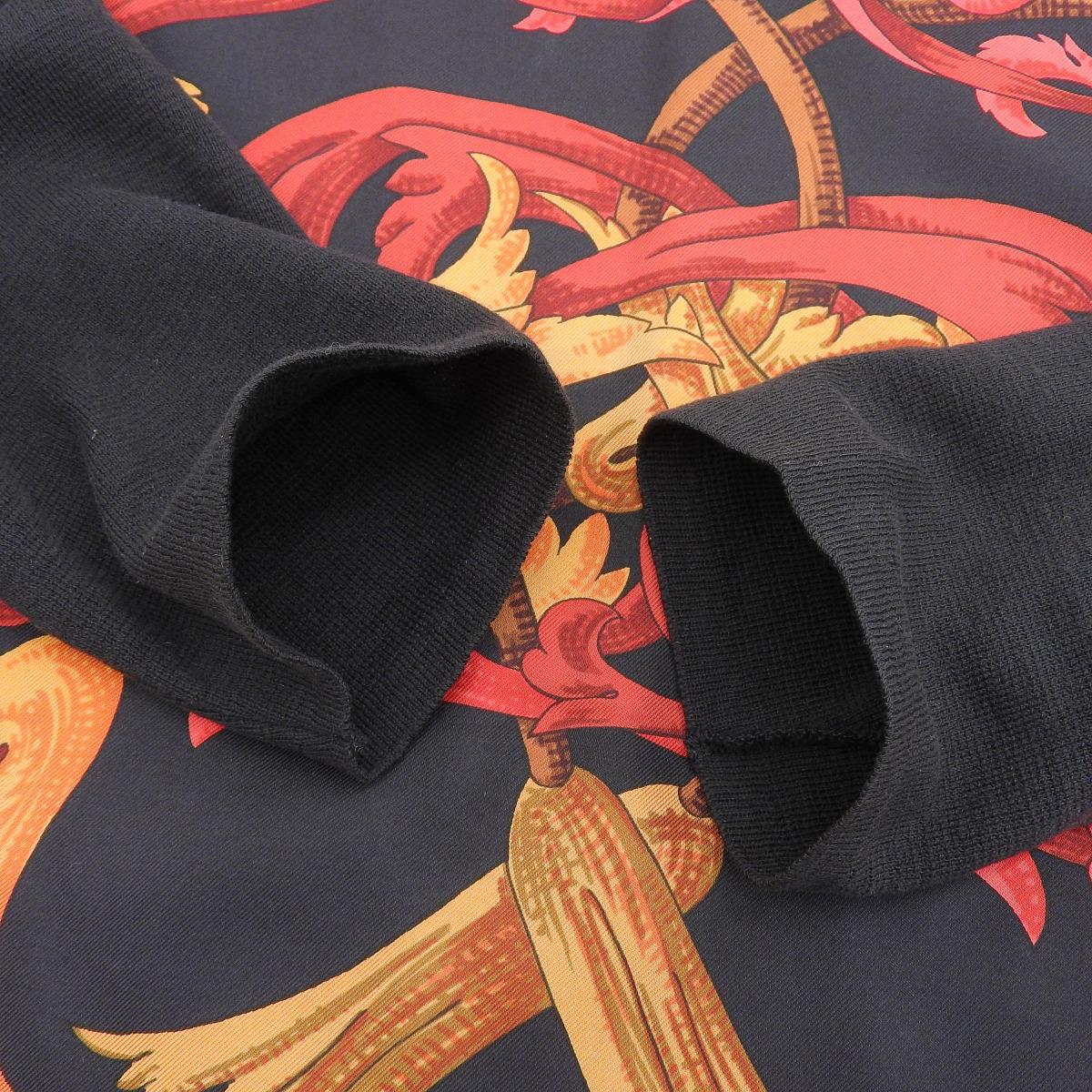 エルメス HERMES プルオーバー 長袖ニット ブラウス シルク コットン ブラック系 L レディース 4252