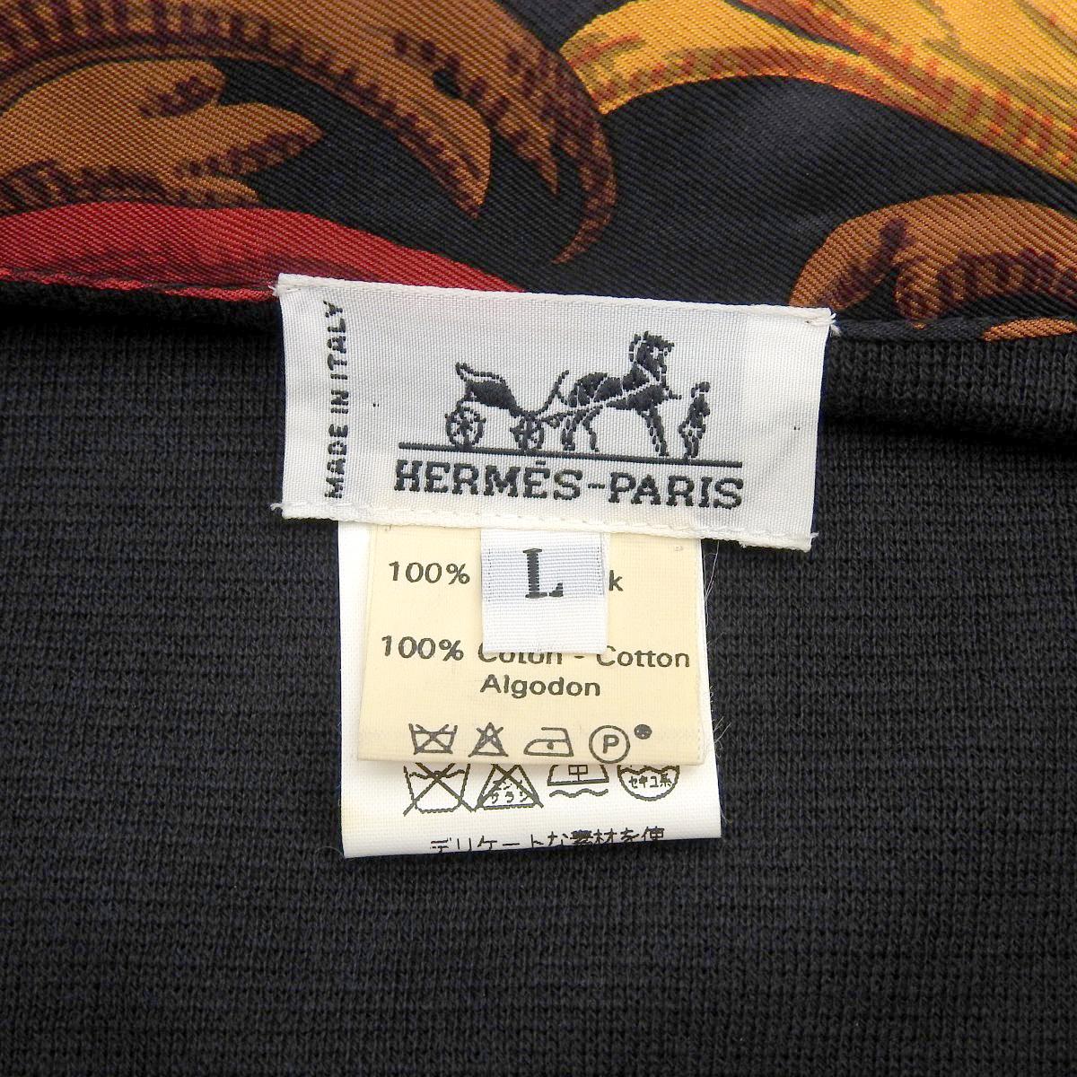 エルメス HERMES プルオーバー 長袖ニット ブラウス シルク コットン ブラック系 L レディース 4252
