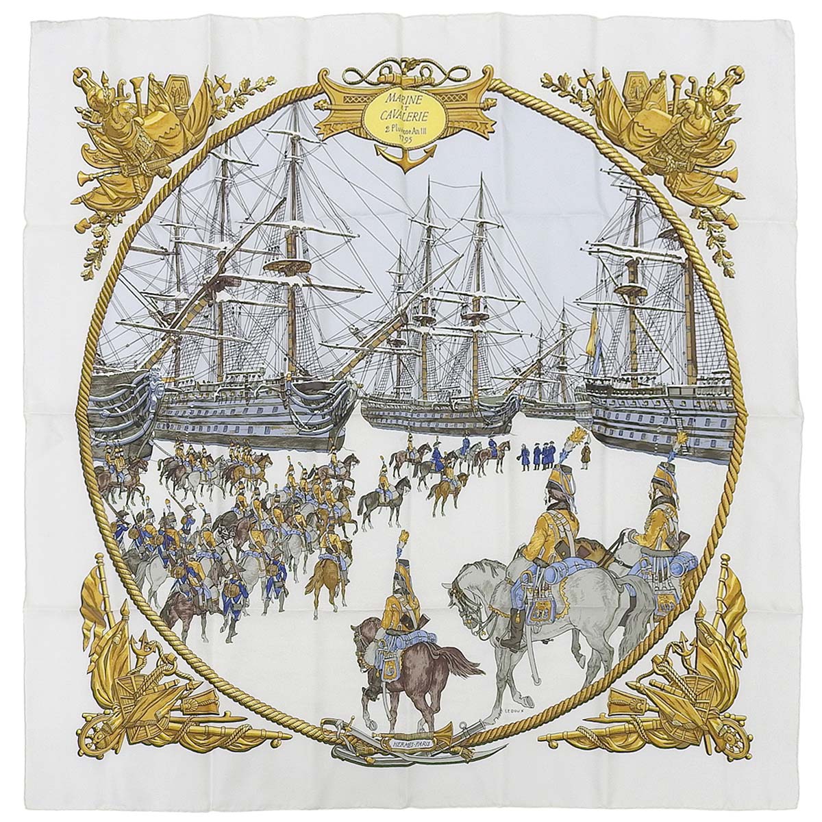 エルメス　カレ　海と騎兵隊　（MARINE ET CAVALERIE) エルメス HERMES カレ90 MARINE ET CAVALERIE 海と騎兵隊 スカーフ
