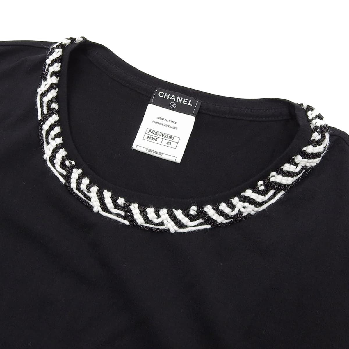 シャネル CHANEL ココマーク フレンチスリーブ カットソー Tシャツ コットン ブラック サイズ40 レディース 2015年 4448