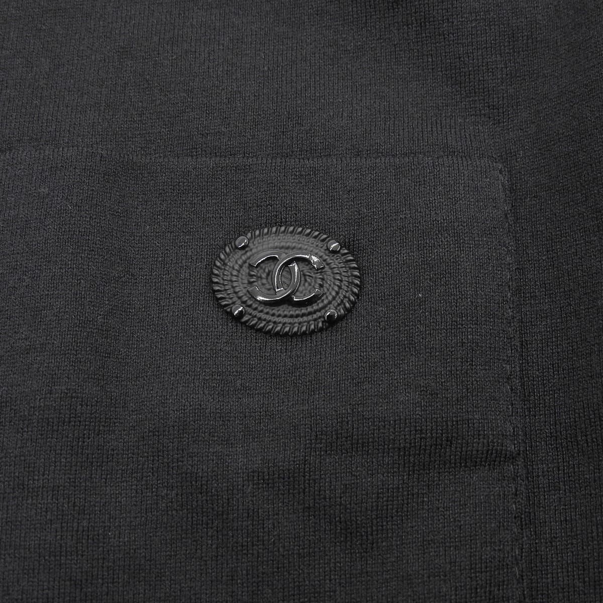 シャネル CHANEL ココマーク フレンチスリーブ カットソー Tシャツ コットン ブラック サイズ40 レディース 2015年 4448