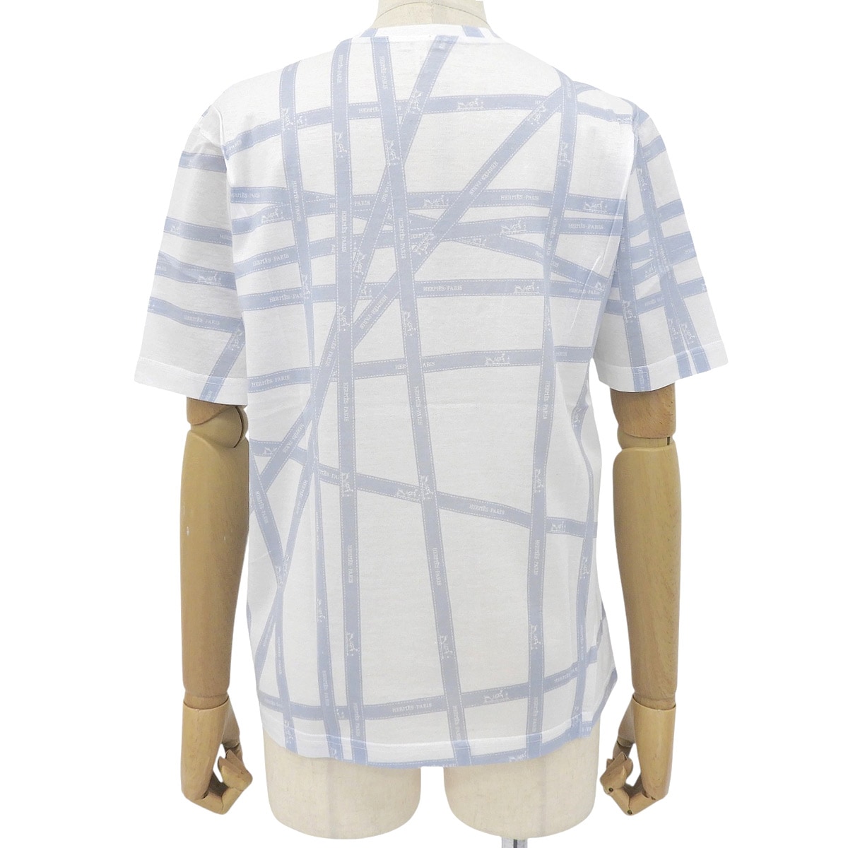 美品 エルメス HERMES 半袖 丸首 ボルデュック リボン柄 Tシャツ