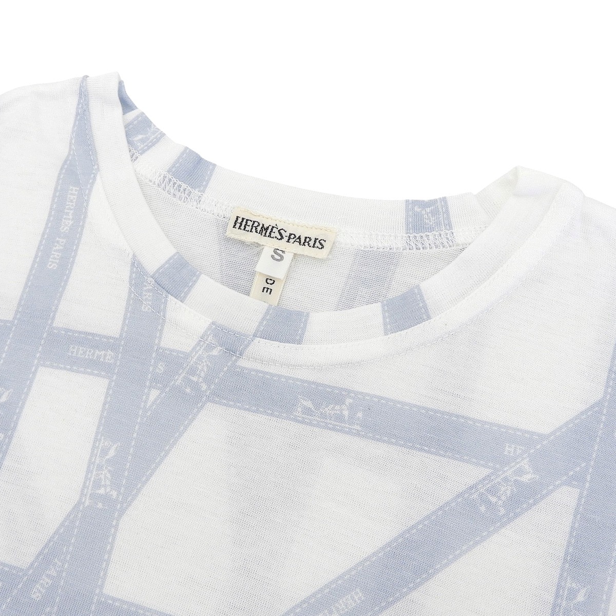 美品 エルメス HERMES 半袖 丸首 ボルデュック リボン柄 Tシャツ