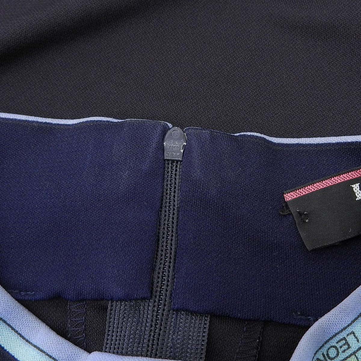 レオナール LEONARD 七分袖 ハイネック カットソー 襟後ろハーフジップ 襟柄 袖口柄 裾柄 ブラック M レディース 軽量素材 4720