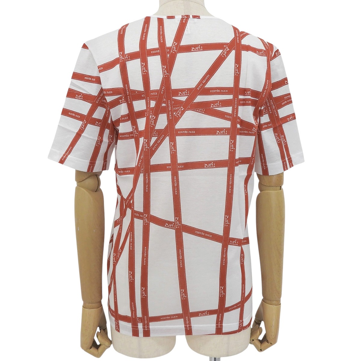 美品 エルメス HERMES 半袖 丸首 ボルデュック リボン柄 Tシャツ