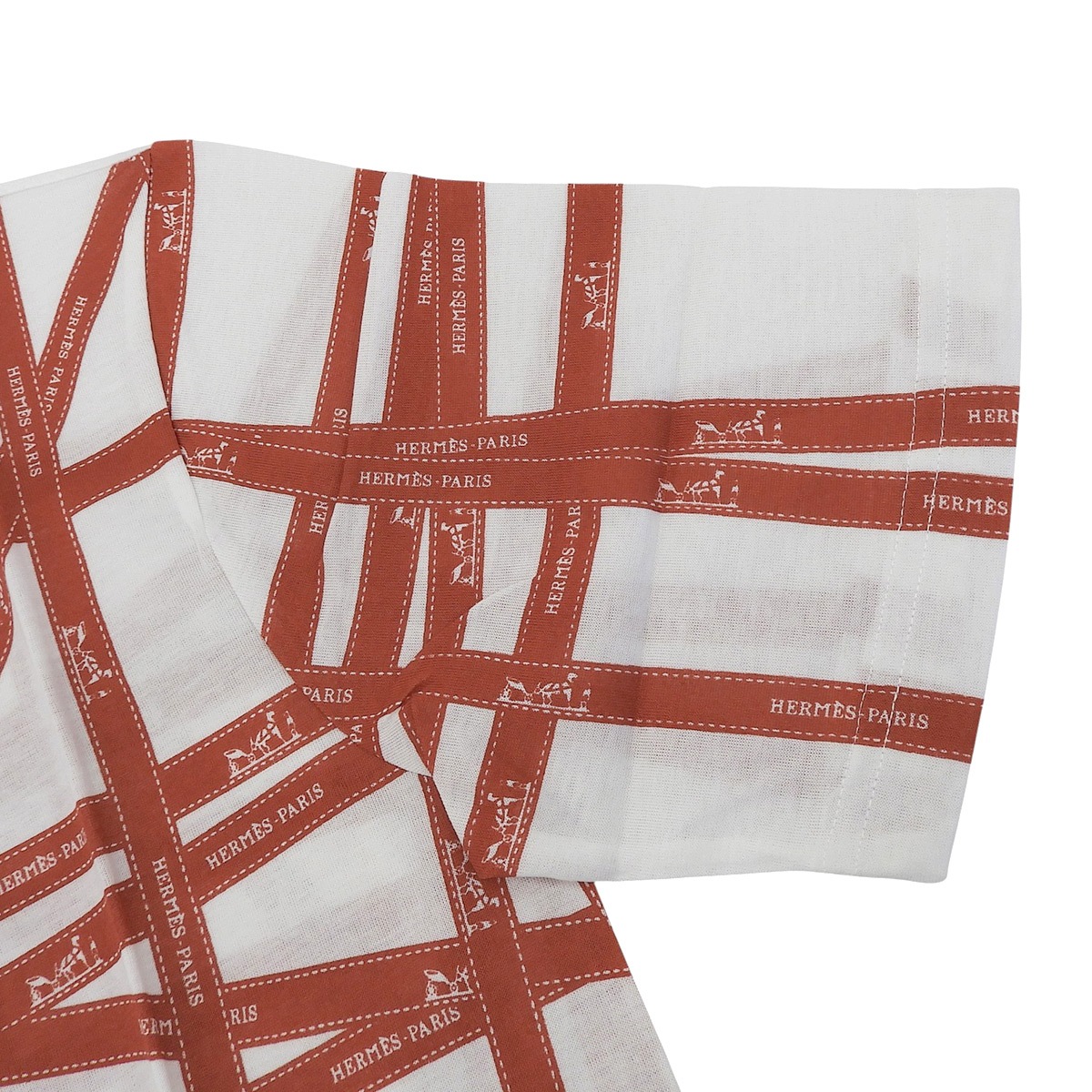 美品 エルメス HERMES 半袖 丸首 ボルデュック リボン柄 Tシャツ