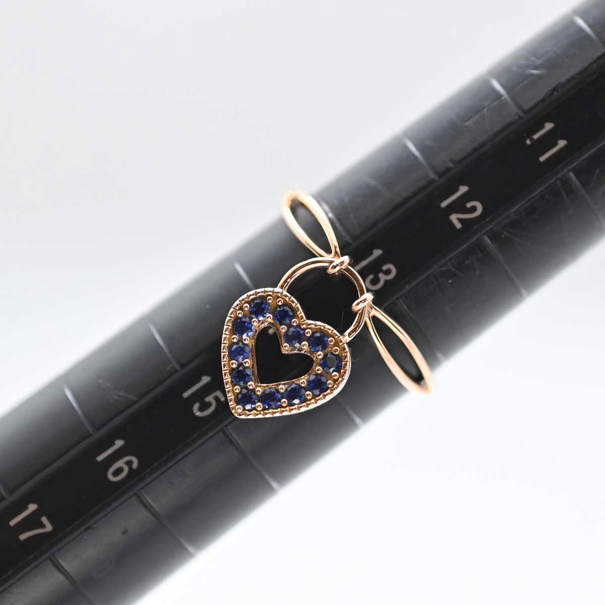 750PG ピンクゴールド サファイア0.20ct ルビー0.20ct ハートリング 13号 レディース 3110