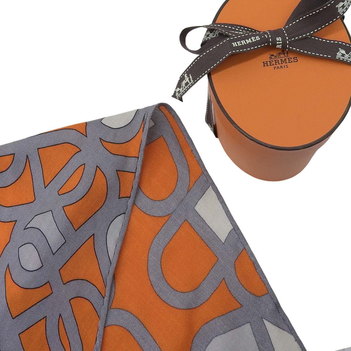 エルメス HERMES ロサンジュ GM スカーフ カシミヤ シルク混 オレンジ グレー レディース 4721