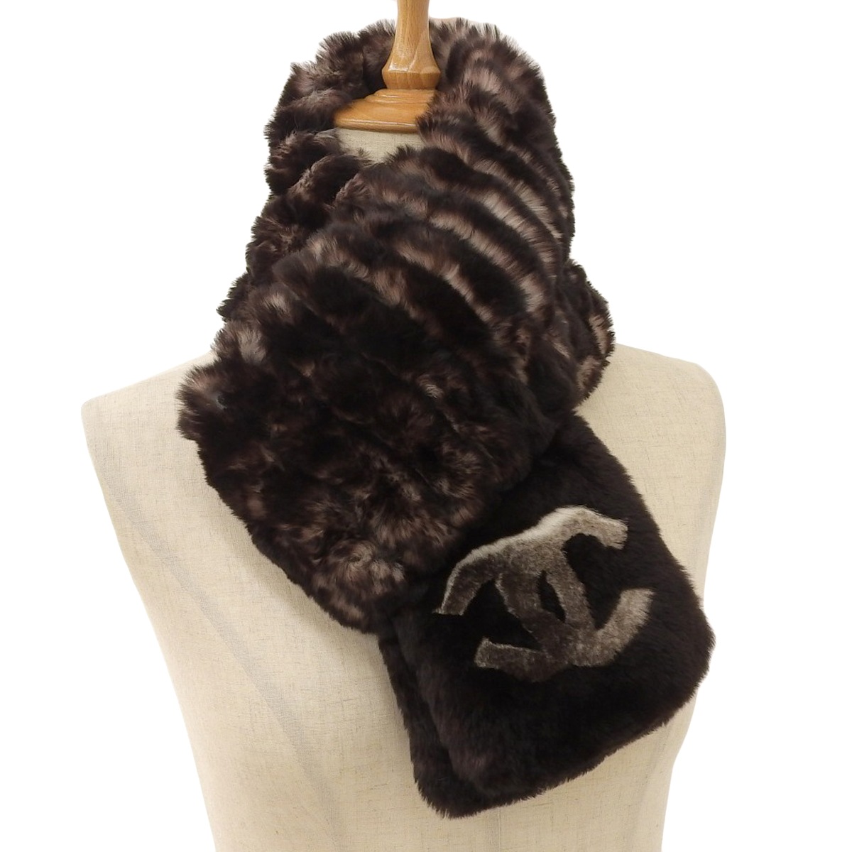 シャネル CHANEL ラパンマフラー ココマーク 秋冬 オリラグ カシミア ダークブラウン レディース 4141