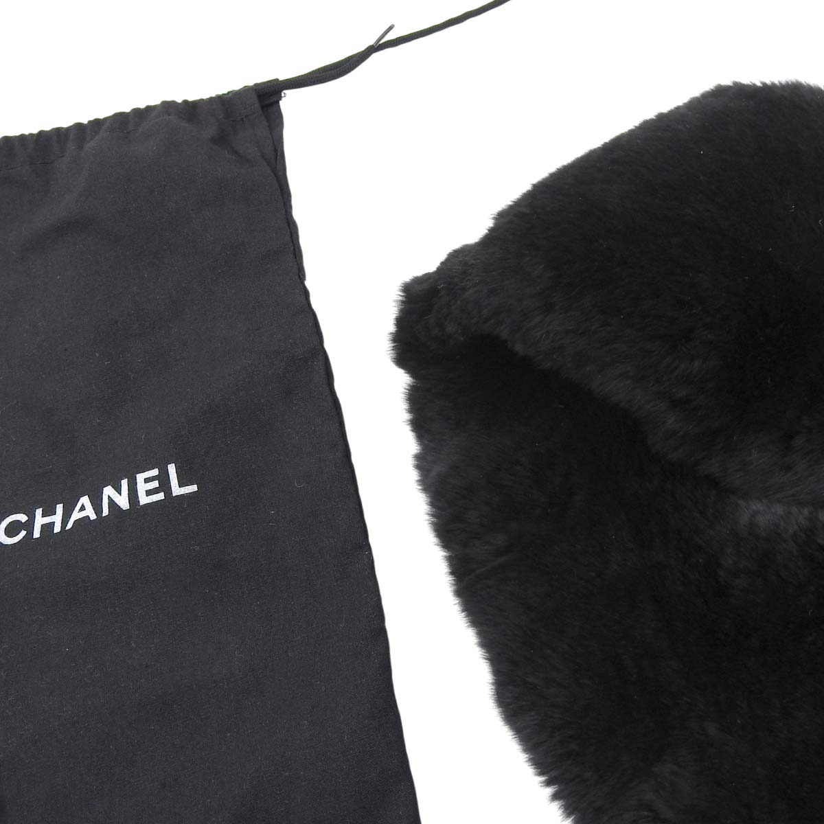 シャネル CHANEL ココマーク チャーム マフラー 襟巻き ラビットファー ラパン ブラック レディース 4722