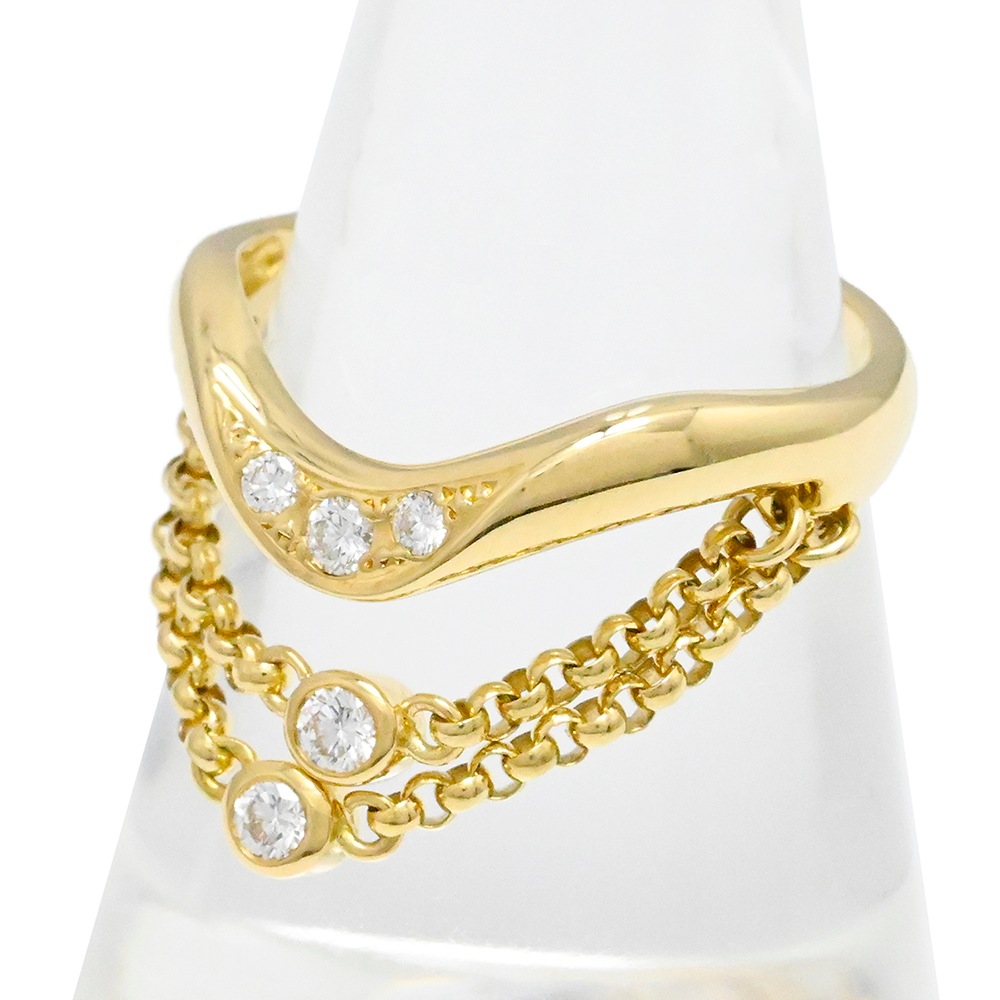 ミキモト MIKIMOTO  K18YG イエローゴールド ダイヤ0.13ct チェーン2連×ダイヤ2P リング サイズ11号 レディース  2016