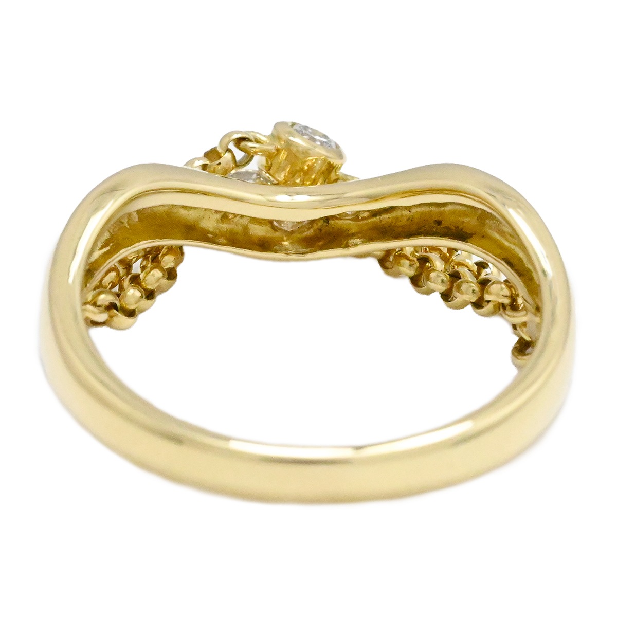 ミキモト MIKIMOTO  K18YG イエローゴールド ダイヤ0.13ct チェーン2連×ダイヤ2P リング サイズ11号 レディース  2016