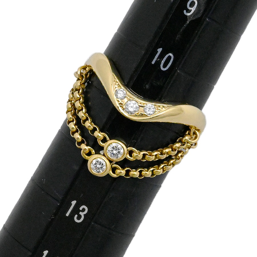 ミキモト MIKIMOTO  K18YG イエローゴールド ダイヤ0.13ct チェーン2連×ダイヤ2P リング サイズ11号 レディース  2016