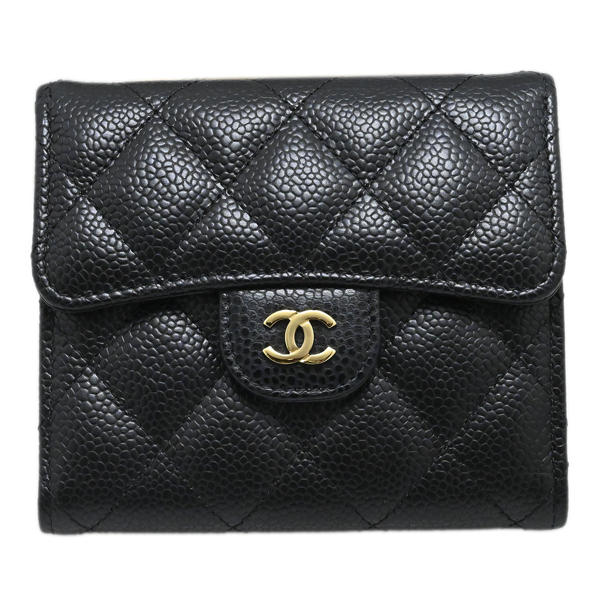 シャネル CHANEL マトラッセ クラシックスモール フラップウオレット キャビアスキン 三つ折り財布 ブラック ココマーク レディース AP0231 3677