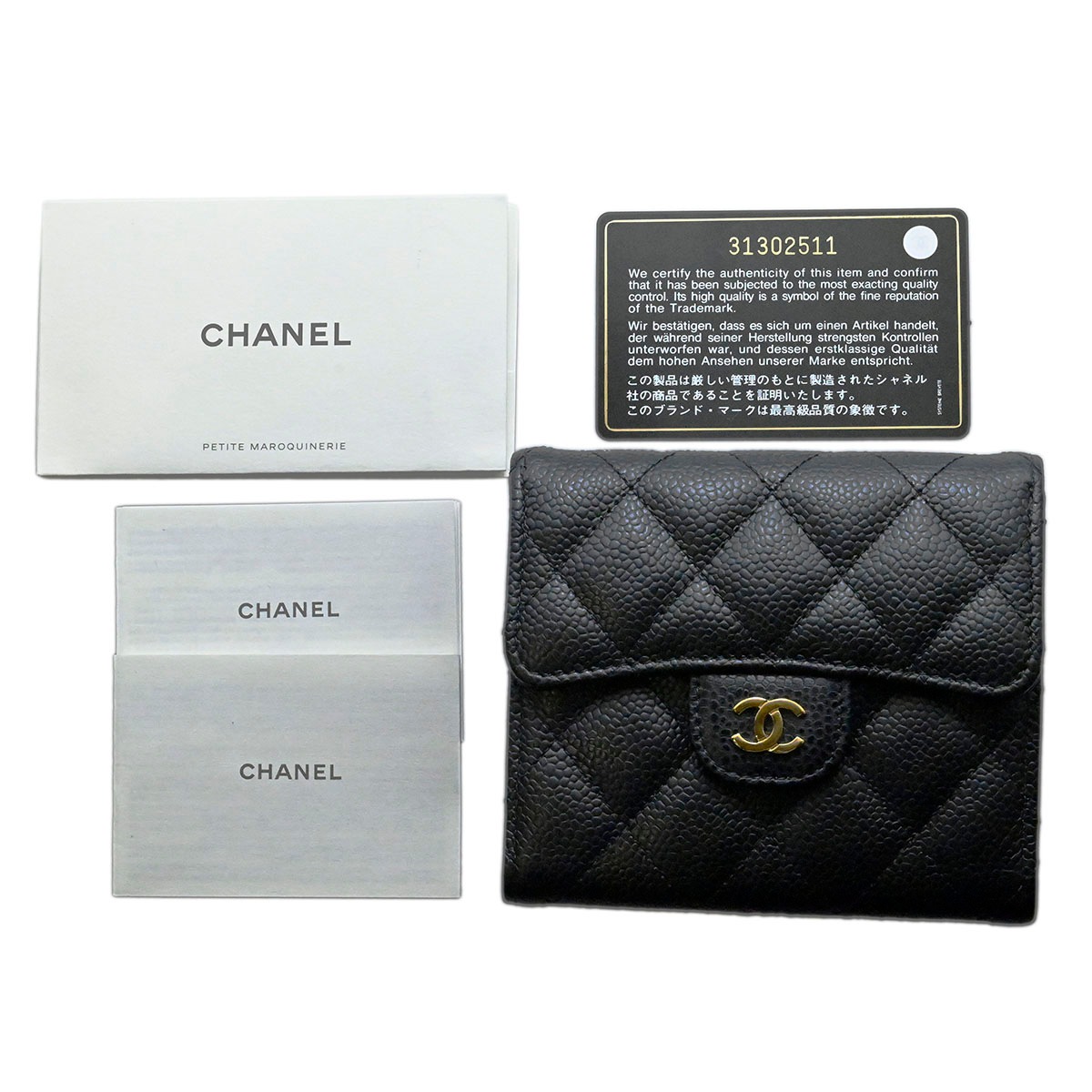 シャネル CHANEL マトラッセ クラシックスモール フラップウオレット キャビアスキン 三つ折り財布 ブラック ココマーク レディース AP0231 3677