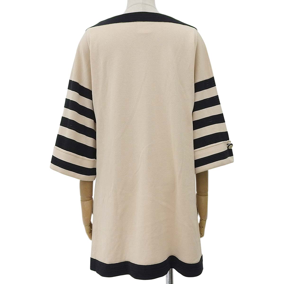 シャネル CHANEL ココマーク 七分袖 ニット ワンピース ボートネック 袖ボーダー コットン ナイロン オフホワイト×ブラック 36 レディース 4723