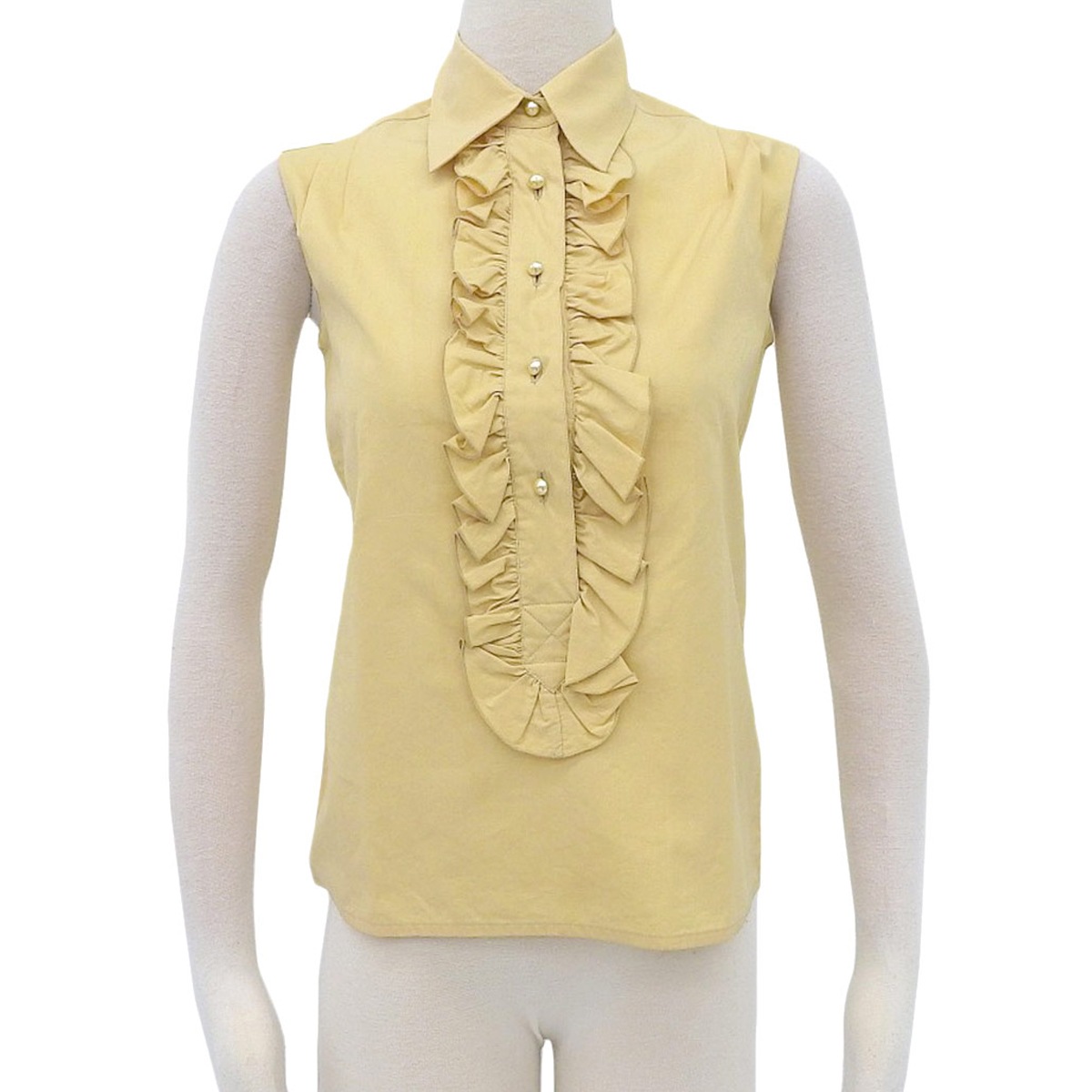 シャネル CHANEL フリル ノースリーブ ブラウス コットン シルク ベージュ 34  レディース 02P 4210