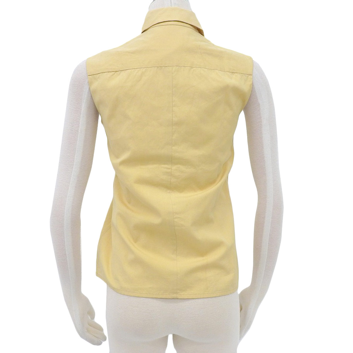 シャネル CHANEL フリル ノースリーブ ブラウス コットン シルク ベージュ 34  レディース 02P 4210