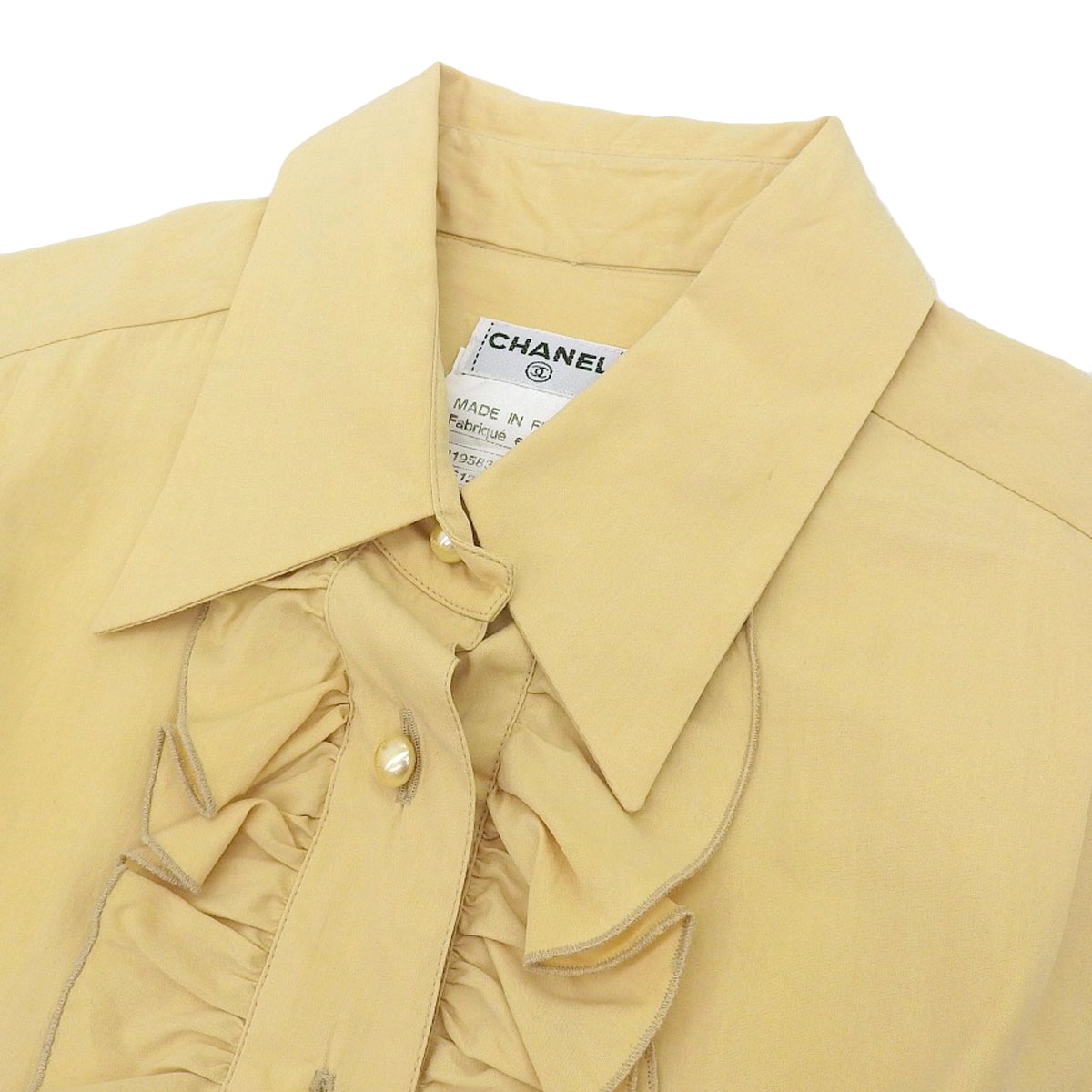 シャネル CHANEL フリル ノースリーブ ブラウス コットン シルク ベージュ 34  レディース 02P 4210