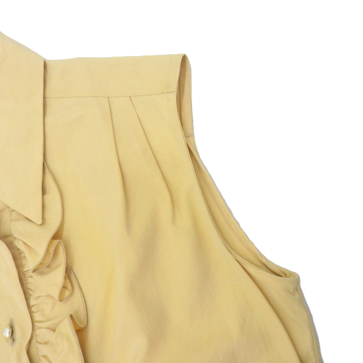 シャネル CHANEL フリル ノースリーブ ブラウス コットン シルク ベージュ 34  レディース 02P 4210