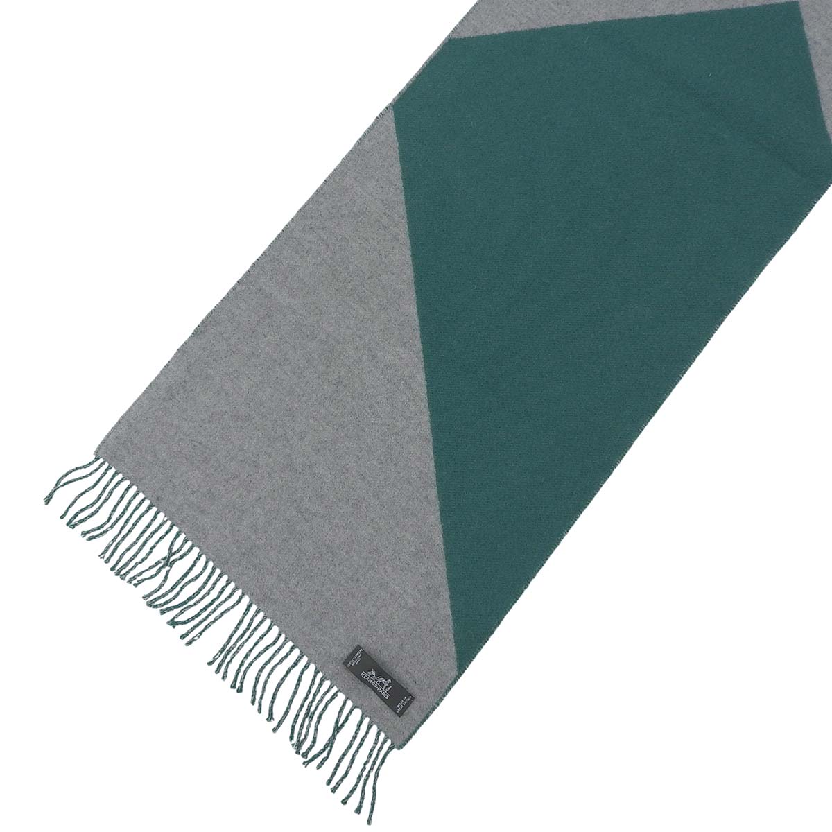 エルメス HERMES フリンジ バイカラー マフラー カシミヤ グレー×グリーン レディース 4724