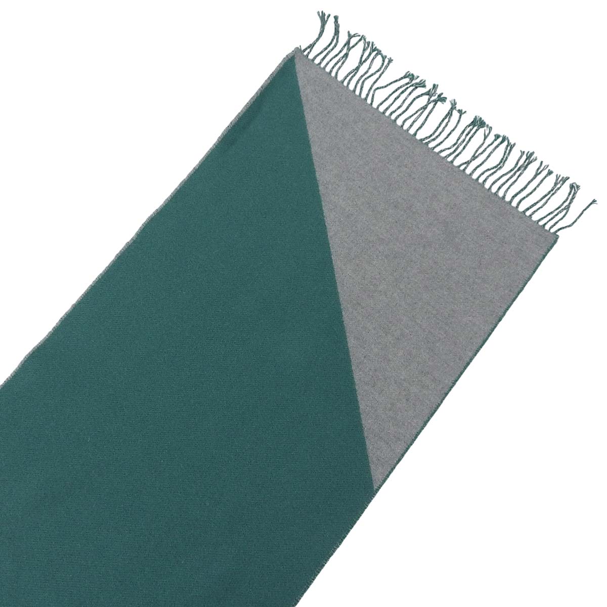 エルメス HERMES フリンジ バイカラー マフラー カシミヤ グレー×グリーン レディース 4724