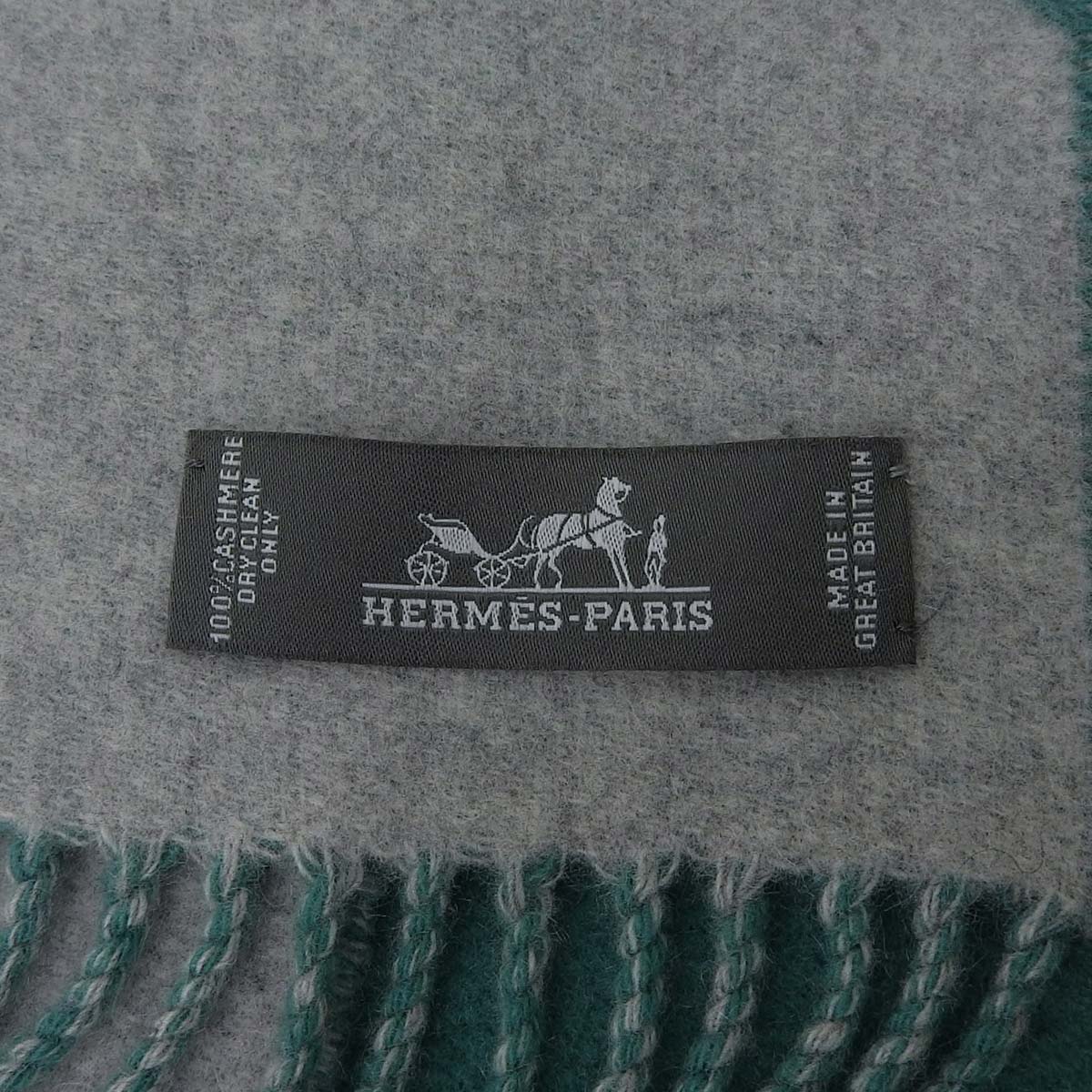 エルメス HERMES フリンジ バイカラー マフラー カシミヤ グレー×グリーン レディース 4724