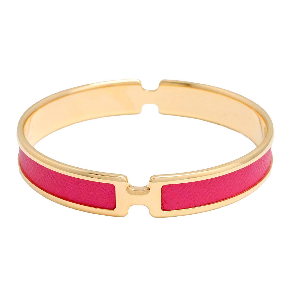 エルメス HERMES オランプ バングル ブレスレット ヴォーエプソン×メタル ピンクゴールドメッキ レディース メンズ  3898